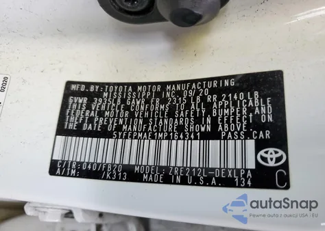 2021 Toyota Corolla Le from USA, damaged, VIN 5YFEPMAE1MP164341